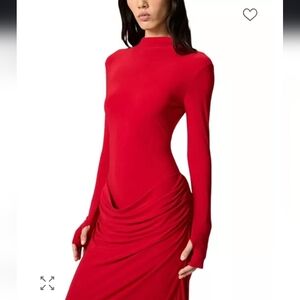 NOCTURNE Women's Red High-Neck Ruched Maxi Dress M